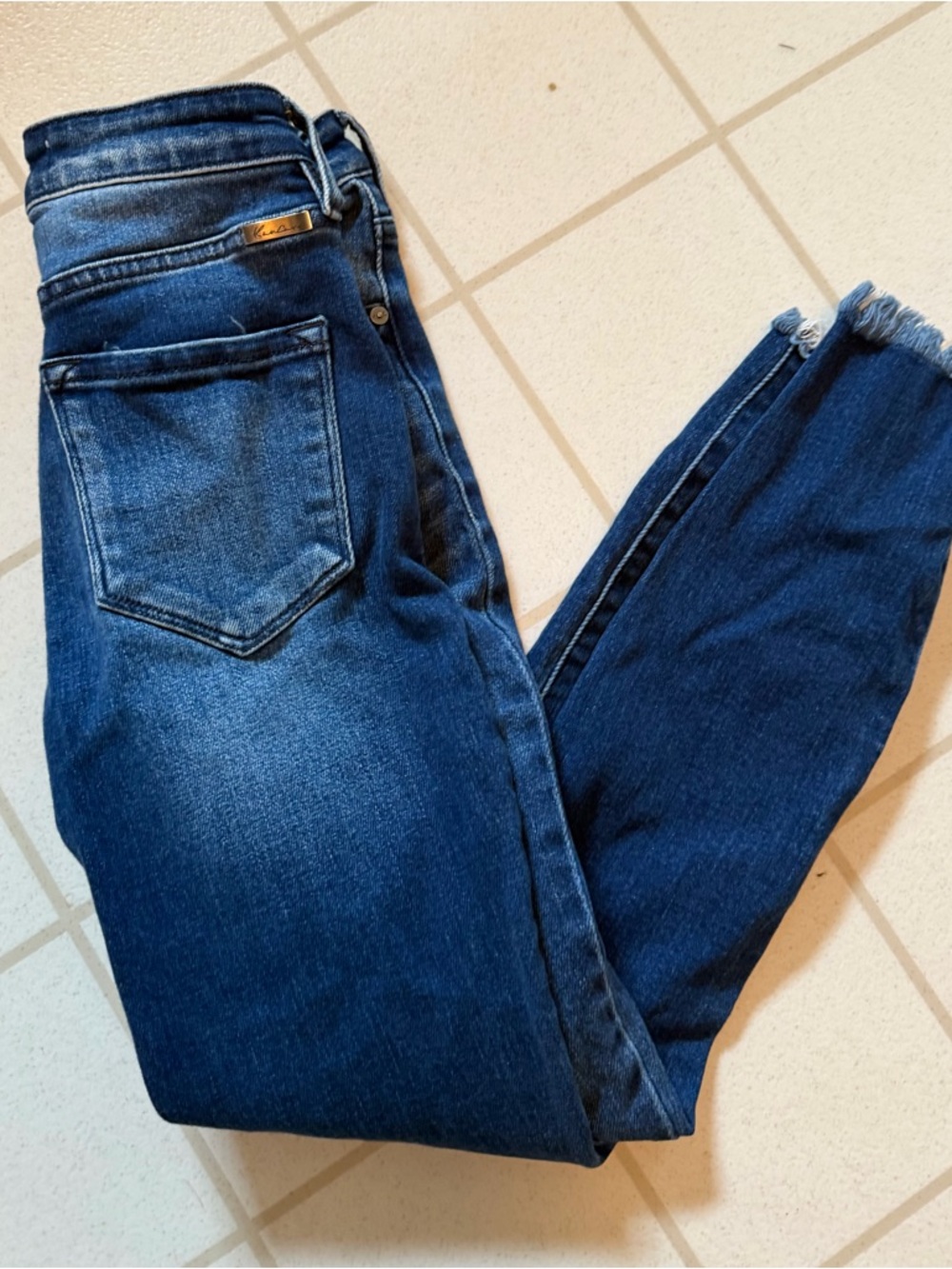 KanCan Dark Blue Skinny Jeans with Frayed Hem